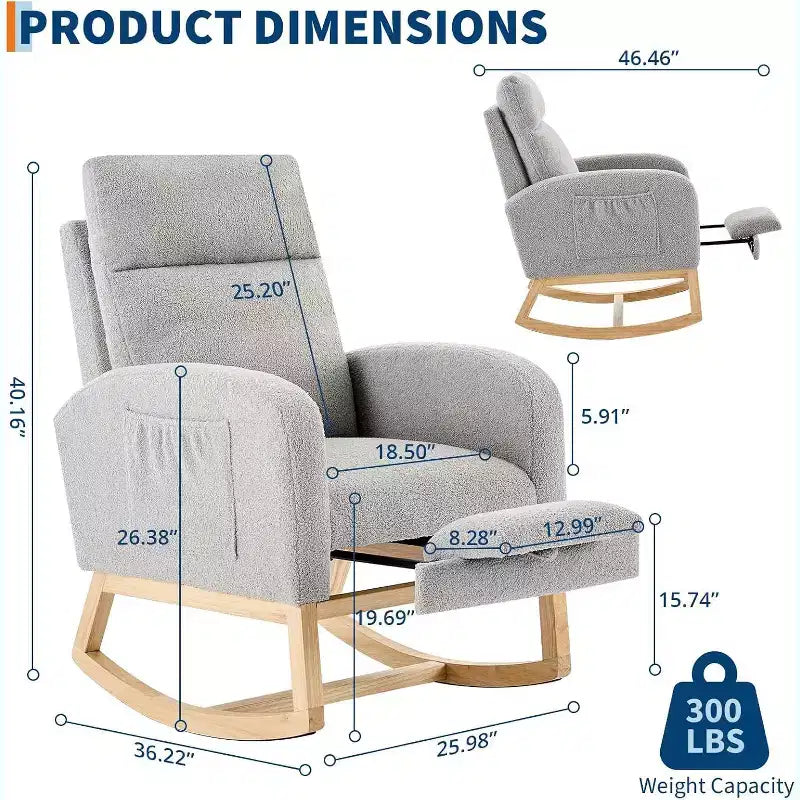 Fauteuil à bascule pour chambre d'enfant avec repose-pieds, fauteuil de lecture moderne en PU avec dossier haut, pour salon, chambre à coucher