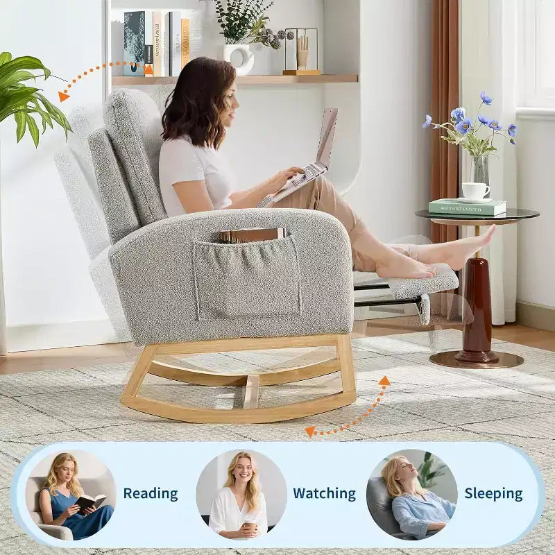 Fauteuil à bascule pour chambre d'enfant avec repose-pieds, fauteuil de lecture moderne en PU avec dossier haut, pour salon, chambre à coucher