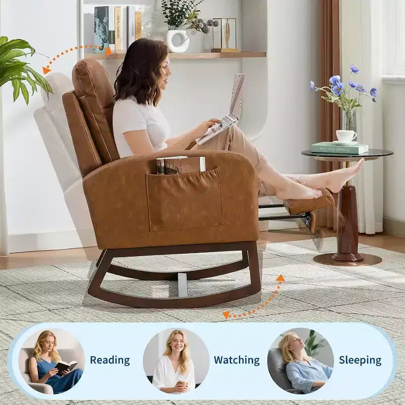 Fauteuil à bascule pour chambre d'enfant avec repose-pieds, fauteuil de lecture moderne en PU avec dossier haut, pour salon, chambre à coucher