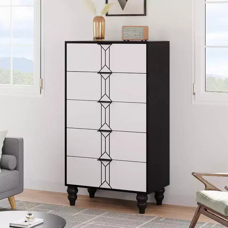 Acekool Commode à 5 tiroirs, commode moderne à motif vintage, tiroirs de rangement profonds pour chambre à coucher, salon, entrée
