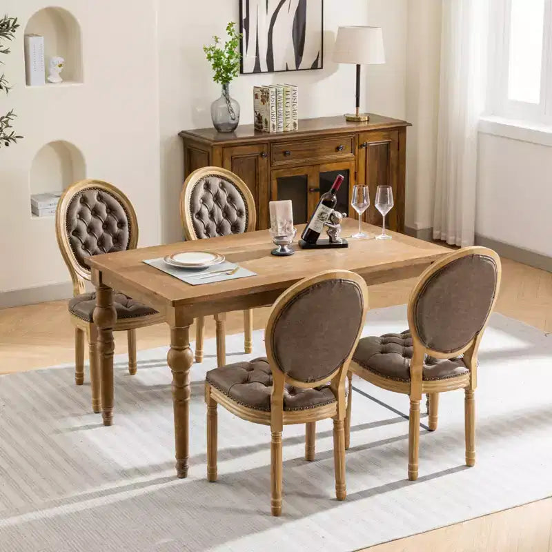 CLIHOME Lot de 2 Chaises d'appoint de style français à cadre en bois massif et peinture antique, Chaises de salle à manger en cuir artificiel PU