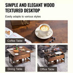 Table basse relevable VEVOR, table basse rectangulaire de 100 cm, table basse relevable avec multiprise, port USB et éclairage d'ambiance pour salon, marron