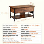 Table basse relevable VEVOR, table basse rectangulaire de 100 cm, table basse relevable avec multiprise, port USB et éclairage d'ambiance pour salon, marron