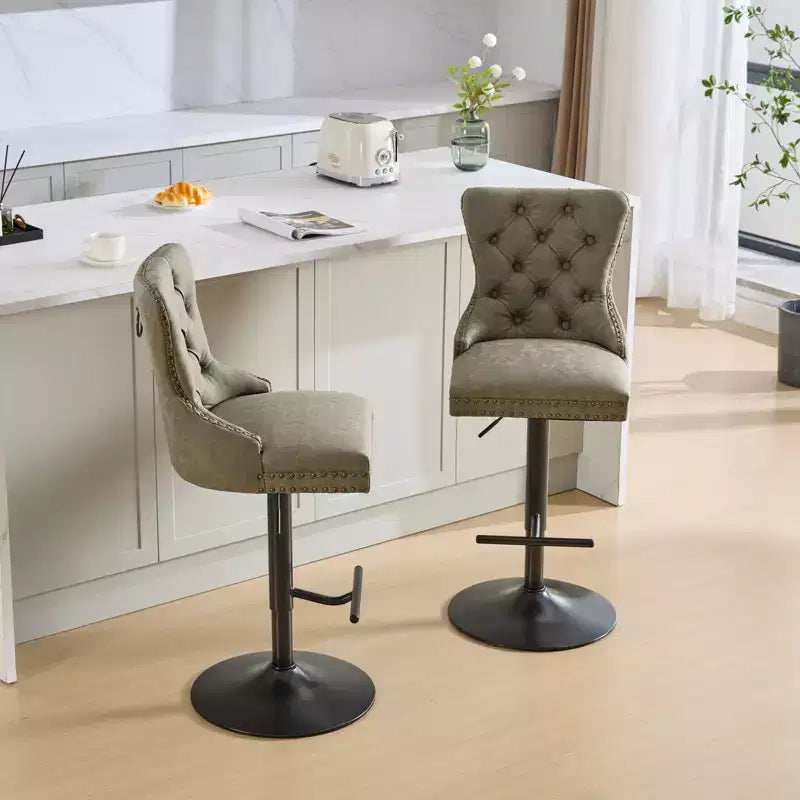 CLIHOME Lot de 2 tabourets de bar rétro en PU pivotants, hauteur réglable, modernes avec dossier, touffetés confortables
