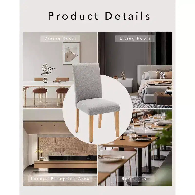 2 chaises de salle à manger rembourrées avec pieds en bois, chaises modernes sans accoudoirs pour salle à manger, cuisine, restaurant, salon, capacité de poids de 120 kg