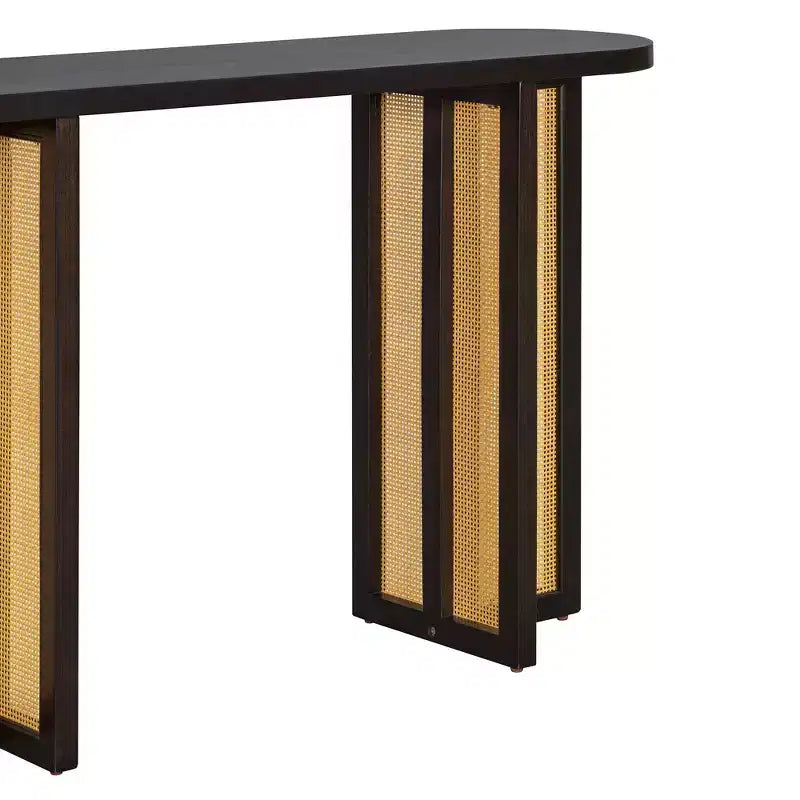 MAYEERTY Table Console Étroite en Rotin avec Rangement pour Salon Couloir Espresso