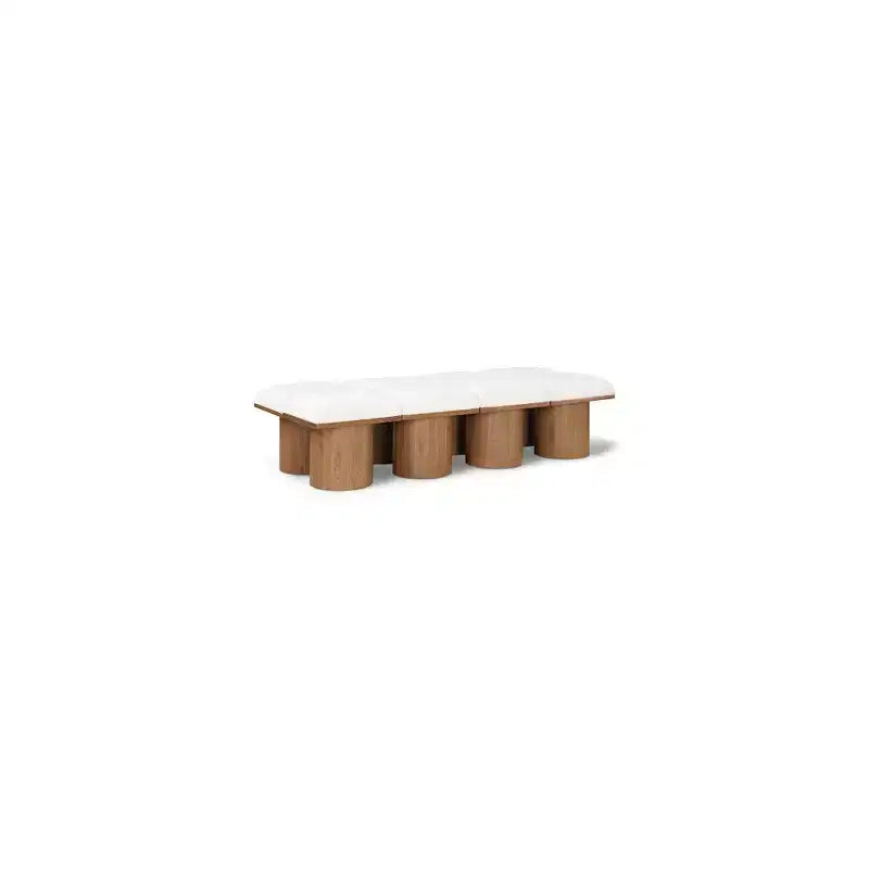 Meridian Furniture,Pavilion Cream Boucle Fabric Bench