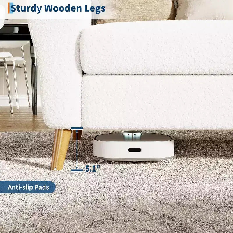 Acekool Canapé Bouclé 2 places - Canapé 3 places moderne avec pieds en bois, coussins moelleux et accoudoirs profilés