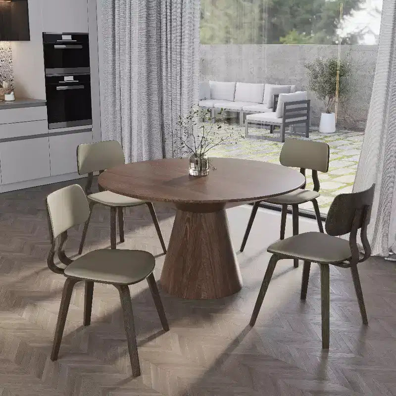 LeisureMod Clivo - Ensemble de 4 Chaises de Salle à Manger en Bois avec Siège Rembourré en Cuir, Dossier Ouvert Courbé - Cuisine Moderne, Salle à Manger, Café, Coin Repas