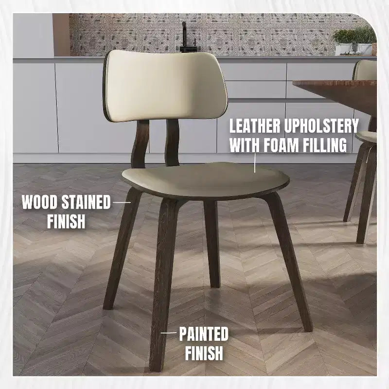 LeisureMod Clivo - Ensemble de 4 Chaises de Salle à Manger en Bois avec Siège Rembourré en Cuir, Dossier Ouvert Courbé - Cuisine Moderne, Salle à Manger, Café, Coin Repas