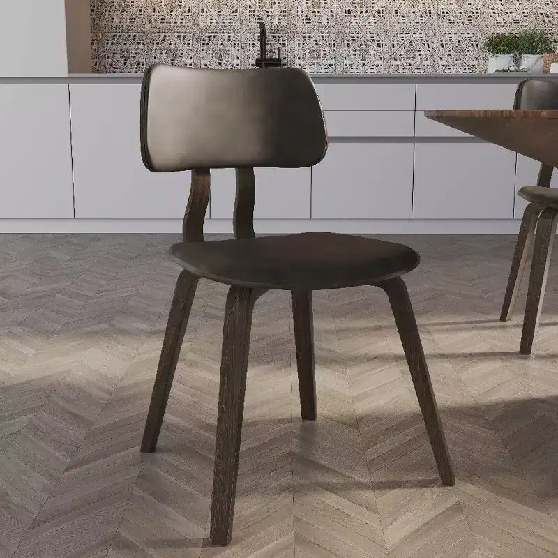 LeisureMod Clivo - Ensemble de 4 Chaises de Salle à Manger en Bois avec Siège Rembourré en Cuir, Dossier Ouvert Courbé - Cuisine Moderne, Salle à Manger, Café, Coin Repas