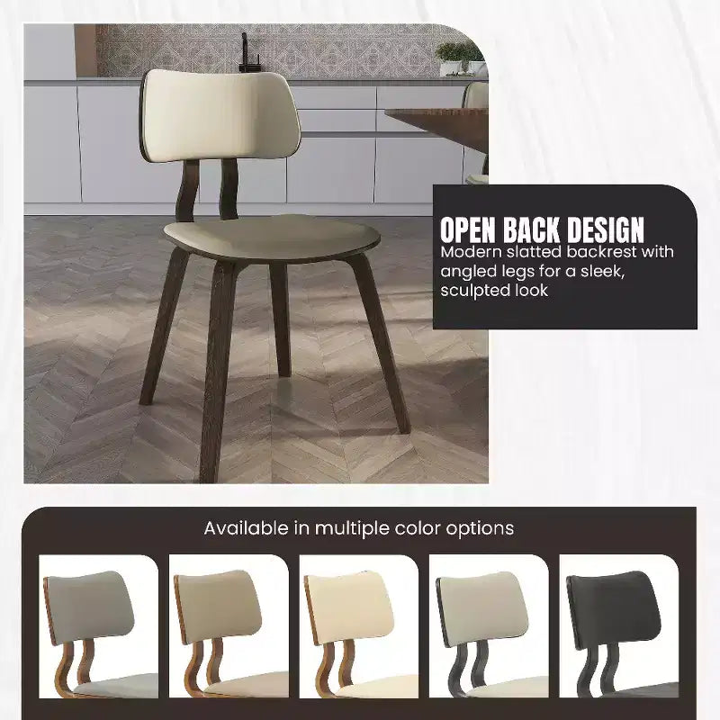 LeisureMod Clivo - Ensemble de 4 Chaises de Salle à Manger en Bois avec Siège Rembourré en Cuir, Dossier Ouvert Courbé - Cuisine Moderne, Salle à Manger, Café, Coin Repas