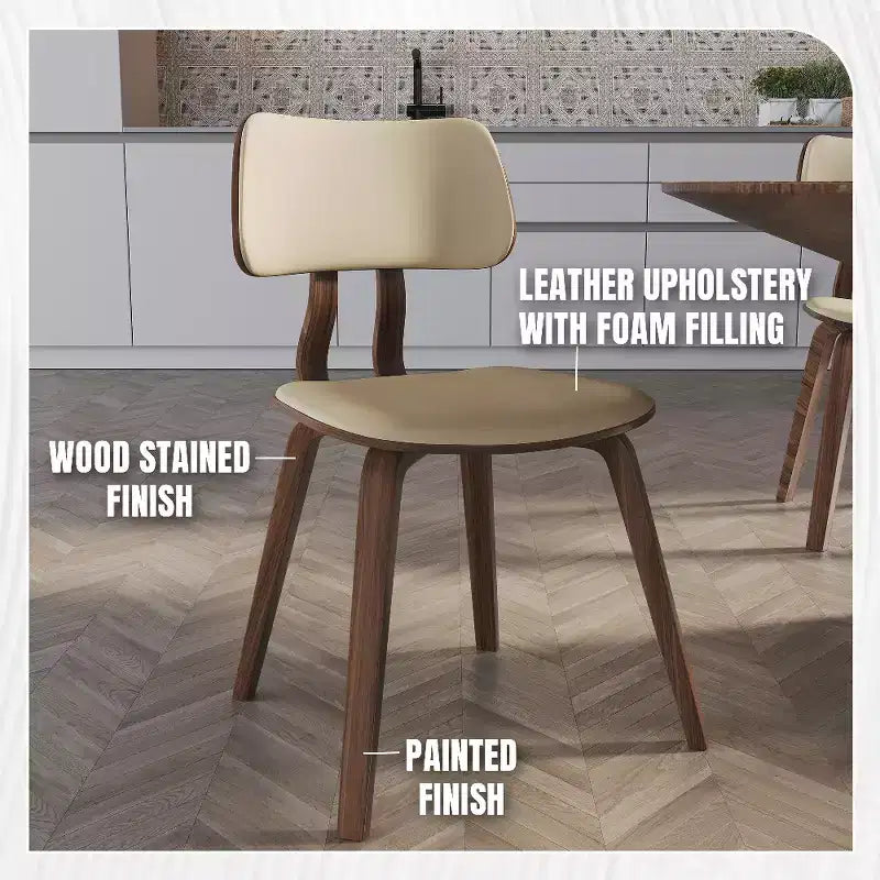 LeisureMod Clivo - Ensemble de 4 Chaises de Salle à Manger en Bois avec Siège Rembourré en Cuir, Dossier Ouvert Courbé - Cuisine Moderne, Salle à Manger, Café, Coin Repas