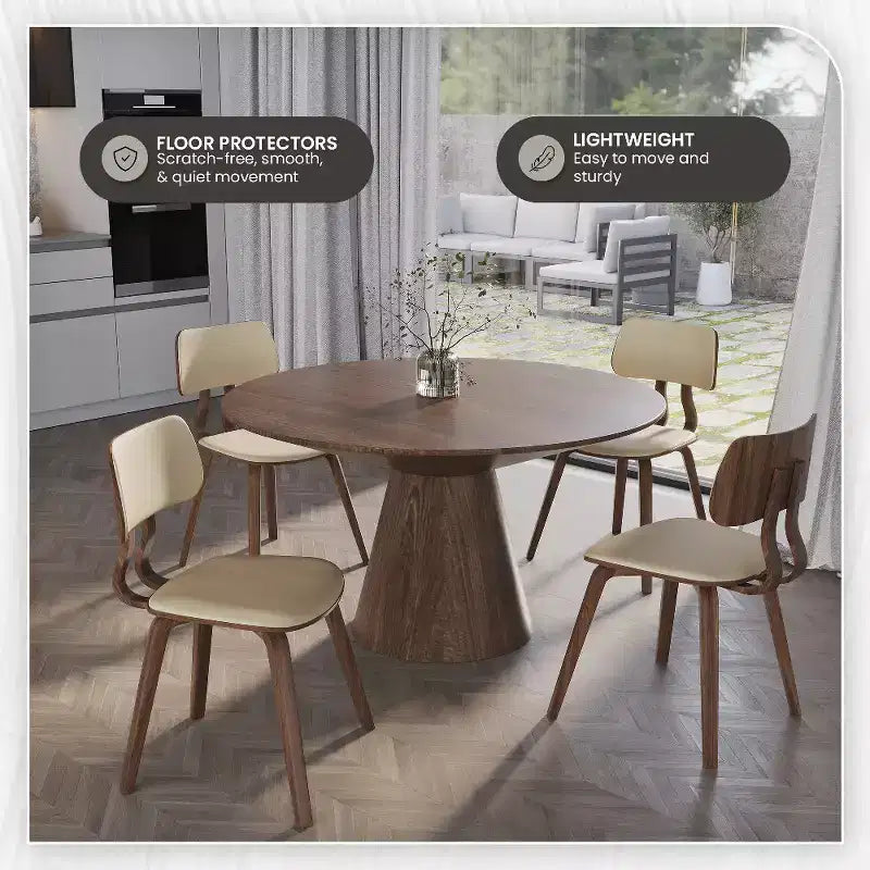 LeisureMod Clivo - Ensemble de 4 Chaises de Salle à Manger en Bois avec Siège Rembourré en Cuir, Dossier Ouvert Courbé - Cuisine Moderne, Salle à Manger, Café, Coin Repas