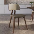LeisureMod Clivo - Ensemble de 4 Chaises de Salle à Manger en Bois avec Siège Rembourré en Cuir, Dossier Ouvert Courbé - Cuisine Moderne, Salle à Manger, Café, Coin Repas