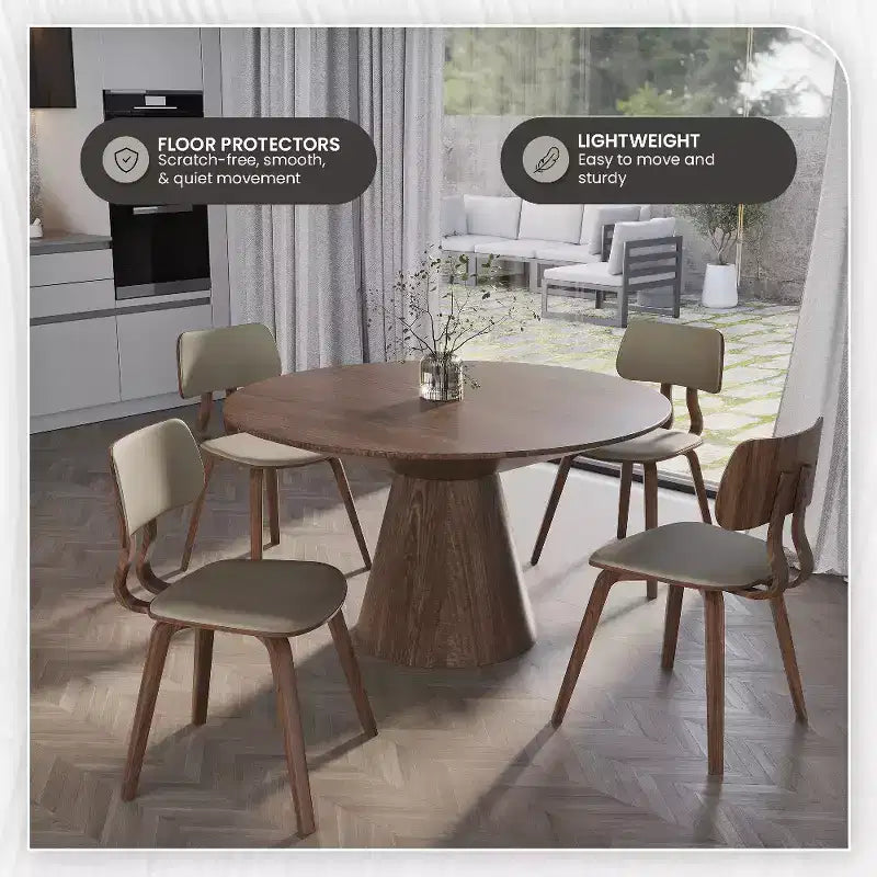 LeisureMod Clivo - Ensemble de 4 Chaises de Salle à Manger en Bois avec Siège Rembourré en Cuir, Dossier Ouvert Courbé - Cuisine Moderne, Salle à Manger, Café, Coin Repas