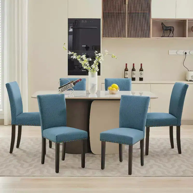 Lot de 2 chaises de salle à manger, chaises rembourrées pour salle à manger, chaises de cuisine en tissu avec pieds en bois cloutés et coussin rembourré, pour salon