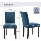 Lot de 2 chaises de salle à manger, chaises rembourrées pour salle à manger, chaises de cuisine en tissu avec pieds en bois cloutés et coussin rembourré, pour salon