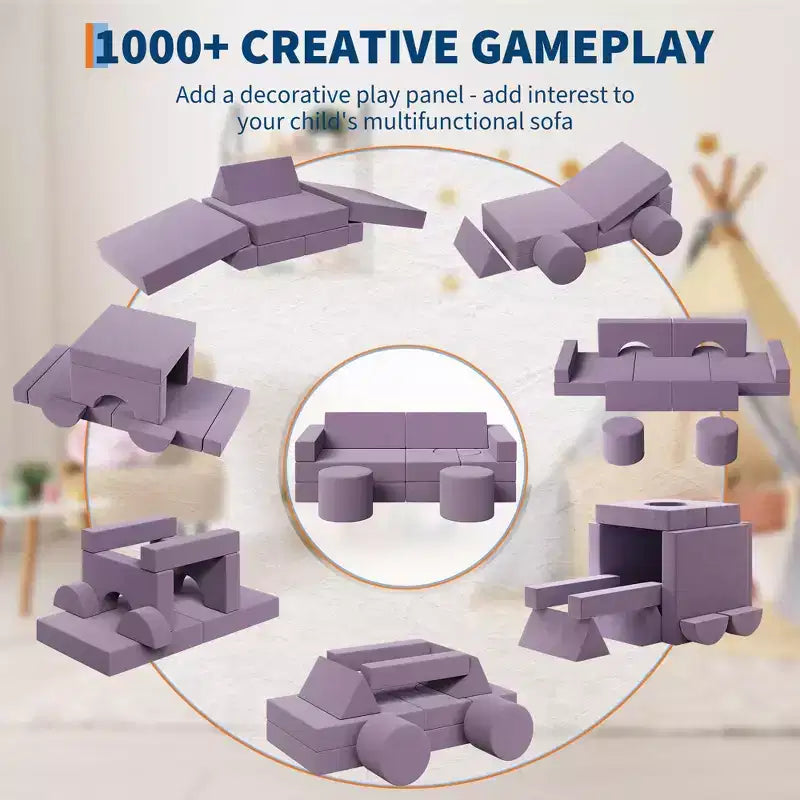 Canapé modulable GustoWave pour enfants avec housses en velours lavables, 13 pièces, château fort, canapé convertible en mousse pour enfant