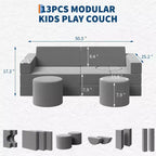 Canapé modulable GustoWave pour enfants avec housses en velours lavables, 13 pièces, château fort, canapé convertible en mousse pour enfant
