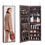 VEVOR Mirror Jewelry Cabinet, 42.52-Inch Tall Lockable Jewelry Cabinet Armoire with Full-Length Mirror, Wall or Door Mounted Jewelry Mirror, Brown