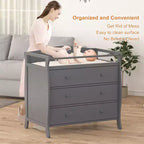 Table à langer à 3 tiroirs, table à langer en bois, commode à langer pour bébé avec 3 tiroirs, barrière de sécurité et sangle pour chambre à coucher, chambre de bébé