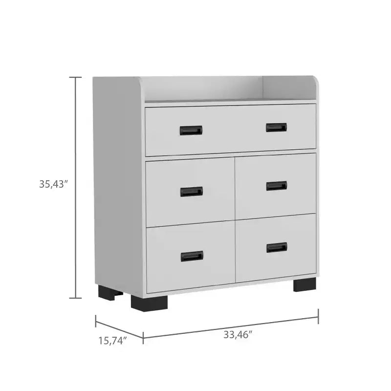 Commode de chambre moderne Okak avec 1 double tiroir et 4 tiroirs simples, grand meuble de rangement pour salon, couloir, entrée