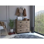 Commode de chambre moderne Okak avec 1 double tiroir et 4 tiroirs simples, grand meuble de rangement pour salon, couloir, entrée