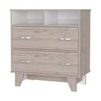 Commode de chambre élégante Okak avec 2 tiroirs et 2 étagères, grand placard de rangement pour salon, couloir, entrée