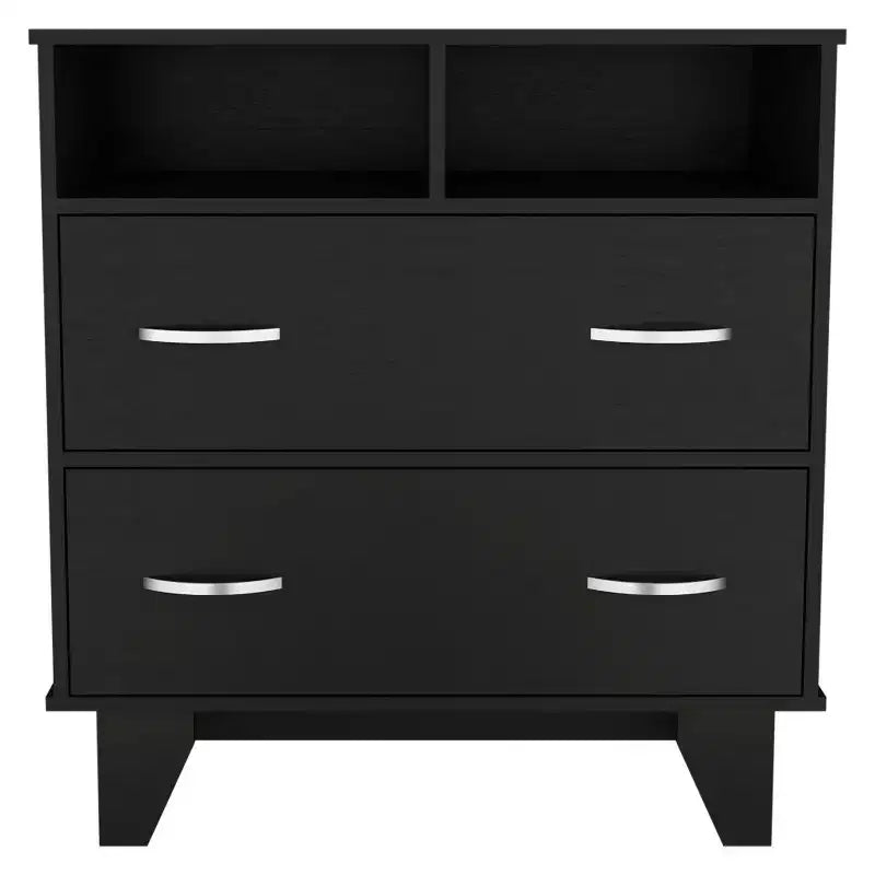 Commode de chambre élégante Okak avec 2 tiroirs et 2 étagères, grand placard de rangement pour salon, couloir, entrée