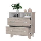 Commode de chambre élégante Okak avec 2 tiroirs et 2 étagères, grand placard de rangement pour salon, couloir, entrée