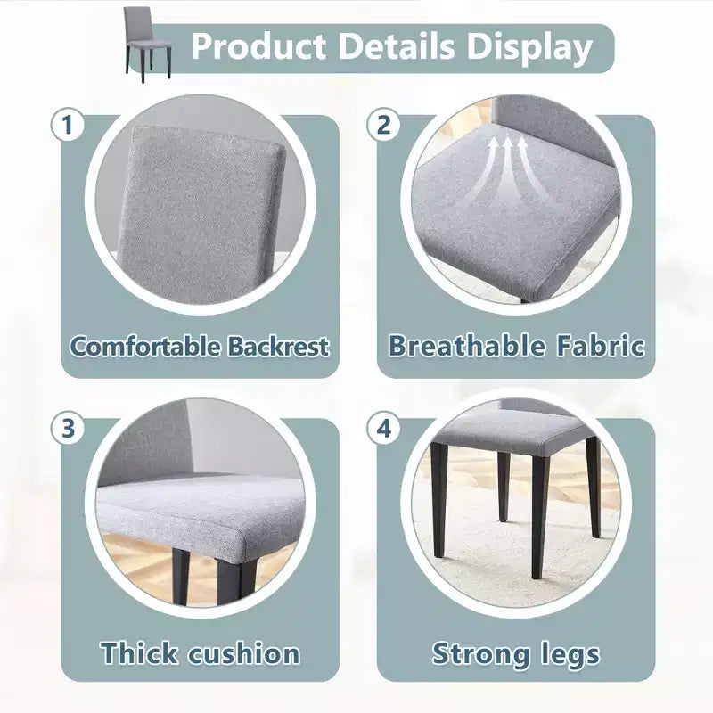 MAYEERTY Lot de 4 chaises de salle à manger en lin et coton gris clair, assise confortable et polyvalente