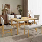 MAYEERTY Ensemble de salle à manger 6 pièces style ferme, Table en bois massif, 4 chaises et banc, Lavis bois naturel