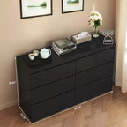 MAYEERTY Commode noire à 6 tiroirs, moderne, avec plateau spacieux, poignées dissimulées, 6 tiroirs profonds pour salon et entrée