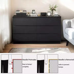 MAYEERTY Commode noire à 6 tiroirs, moderne, avec plateau spacieux, poignées dissimulées, 6 tiroirs profonds pour salon et entrée