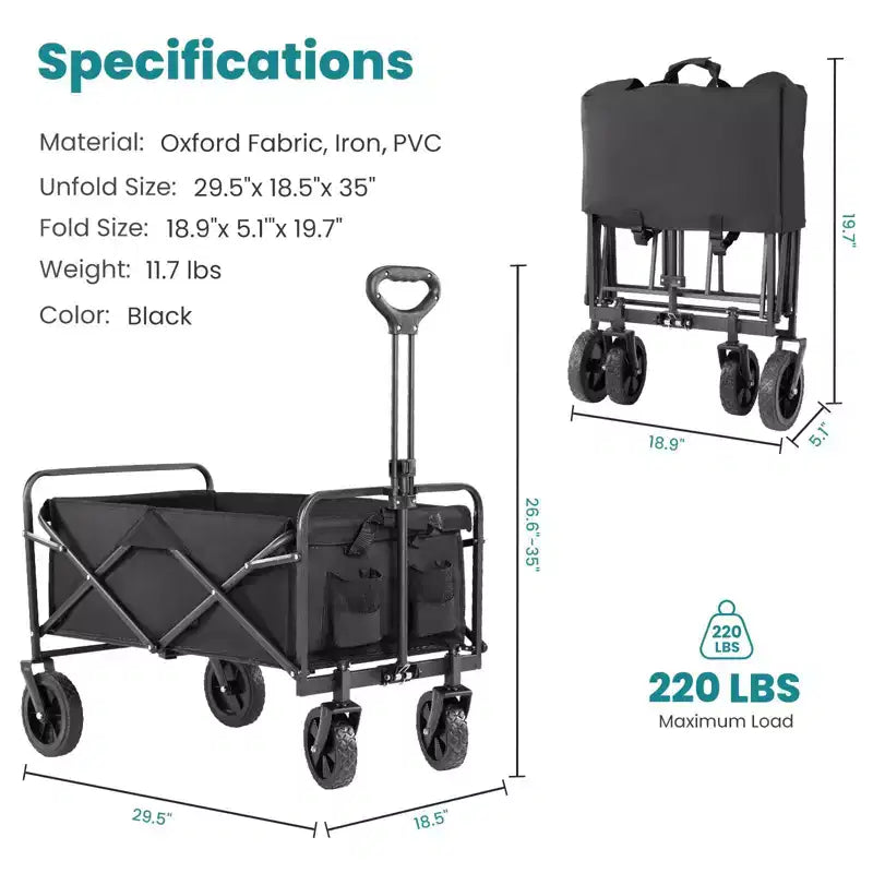 Chariot pliant tout-terrain robuste – Capacité de 150 kg pour le camping/les courses