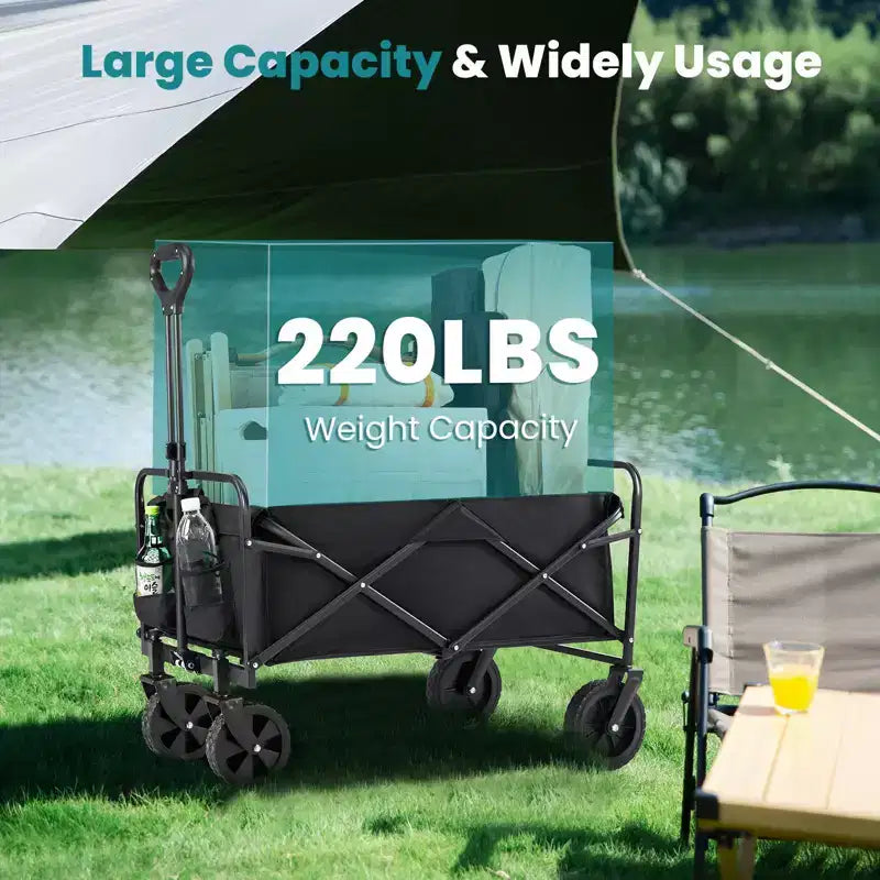 Chariot pliant tout-terrain robuste – Capacité de 150 kg pour le camping/les courses