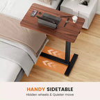 Table de lit mobile réglable avec roulettes, bureau d'ordinateur portable roulant et table debout mobile pour la maison et l'hôpital - 27,5 x 15,7 x 43,3 (marron)