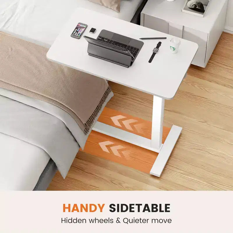 Table de lit mobile réglable avec roulettes, bureau d'ordinateur portable roulant et table debout mobile pour la maison et l'hôpital - 27,5 x 15,7 x 43,3 (blanc)