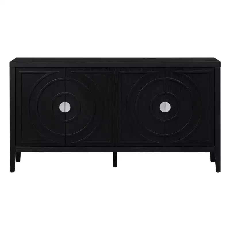 MAYEERTY Buffet Rétro Porte avec Rainure Circulaire Poignée de Porte Ronde en Métal pour Entrée Salle à Manger Noir