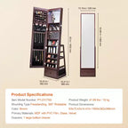 Meuble à bijoux VEVOR avec miroir, miroir pivotant à 360° avec rangement, organisateur de bijoux verrouillable avec miroir pleine longueur, marron