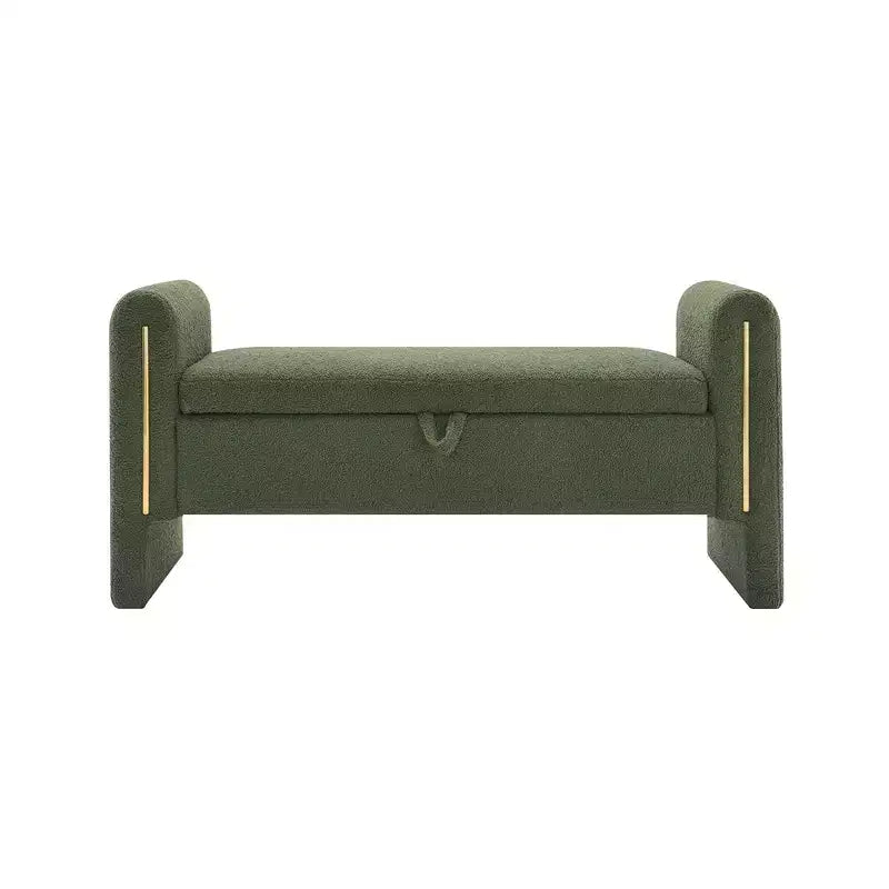 Banc de bout de lit moderne TUYOHW avec accoudoirs et rangement, grand repose-pieds rembourré, banc de fenêtre confortable pour le salon, vert olive