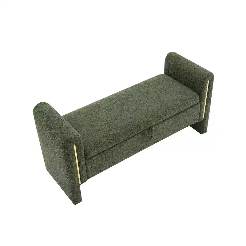 Banc de bout de lit moderne TUYOHW avec accoudoirs et rangement, grand repose-pieds rembourré, banc de fenêtre confortable pour le salon, vert olive