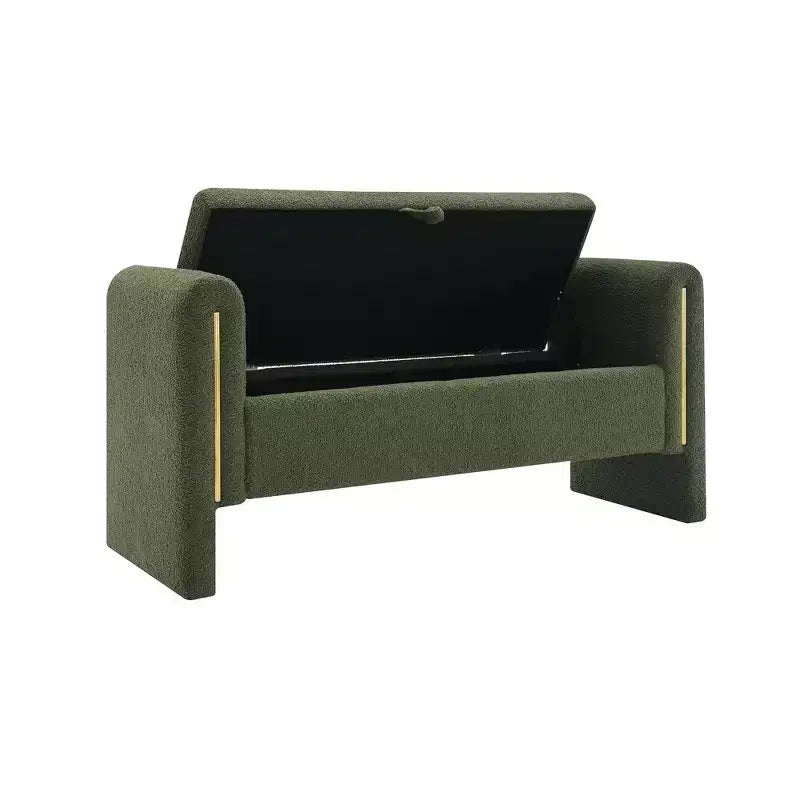 Banc de bout de lit moderne TUYOHW avec accoudoirs et rangement, grand repose-pieds rembourré, banc de fenêtre confortable pour le salon, vert olive