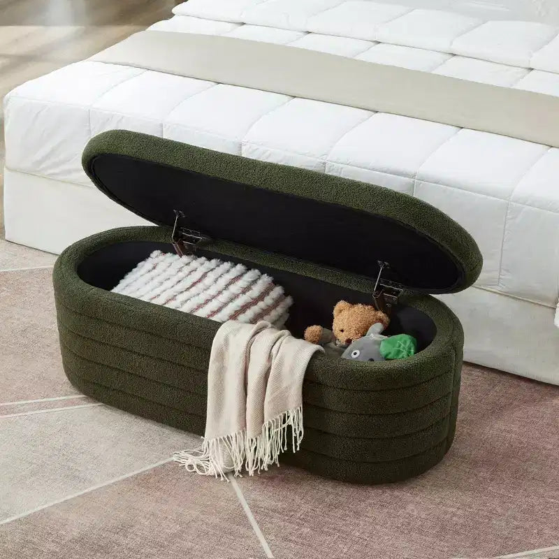 TUYOHW Banc ottoman de rangement moderne, banc de lit rembourré avec rangement, tabouret de lit avec charnière de sécurité pour chambre à coucher, vert foncé