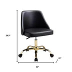 Chaise de bureau pivotante à roulettes réglable en hauteur HomeRoots en similicuir noir et or