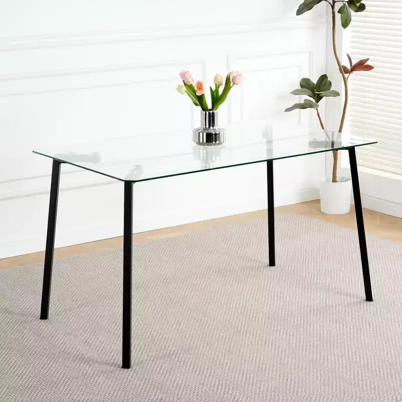 Okak Table de salle à manger moderne rectangulaire en verre pour cuisine, salon, salle à manger