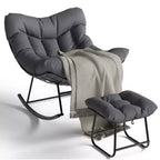 Chaise berçante d'extérieur TROPOW Papasan avec ottoman, grand fauteuil œuf en osier pour patio avec coussin épais et moelleux, fauteuil à bascule de salon, fauteuils de lecture confortables