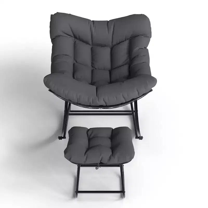 Chaise berçante d'extérieur TROPOW Papasan avec ottoman, grand fauteuil œuf en osier pour patio avec coussin épais et moelleux, fauteuil à bascule de salon, fauteuils de lecture confortables