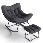 Chaise berçante d'extérieur TROPOW Papasan avec ottoman, grand fauteuil œuf en osier pour patio avec coussin épais et moelleux, fauteuil à bascule de salon, fauteuils de lecture confortables